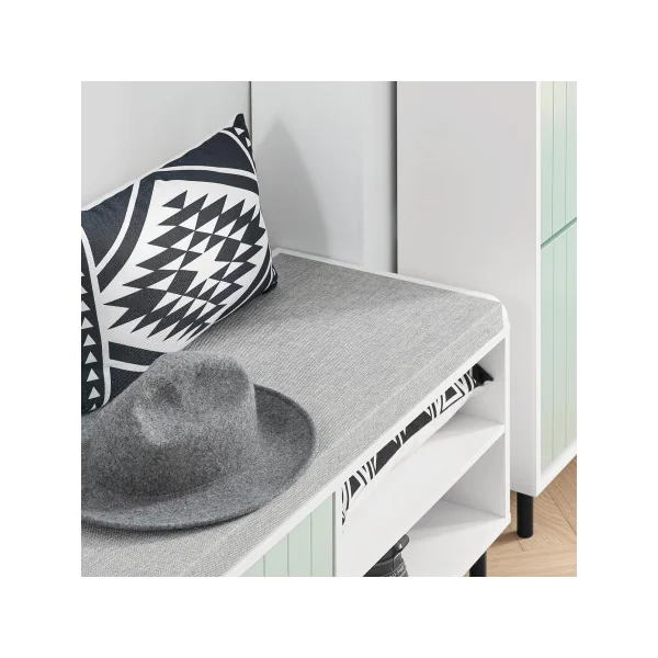Banc à Chaussures Vert et Blanc Meuble Bas avec Rangement et Coussin Meuble Chaussure Moderne