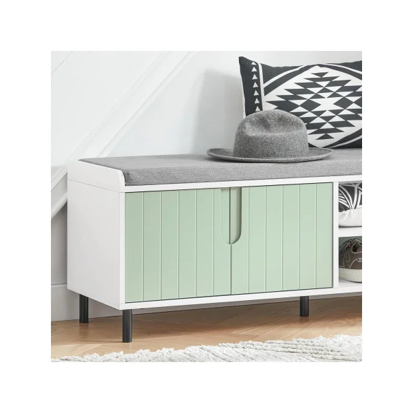 Banc à Chaussures Vert et Blanc Meuble Bas avec Rangement et Coussin Meuble Chaussure Moderne