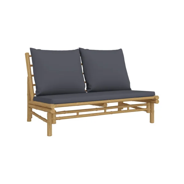 Banquette de Jardin en Bambou avec Coussins Gris foncé Banc de Jardin Bambou