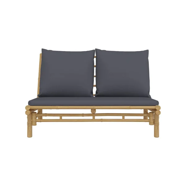 Banquette de Jardin en Bambou avec Coussins Gris foncé Banc de Jardin Bambou