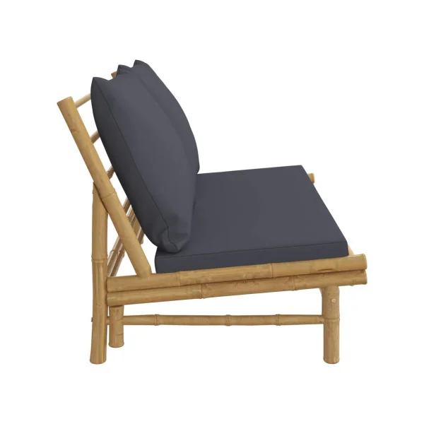 Banquette de Jardin en Bambou avec Coussins Gris foncé Banc de Jardin Bambou