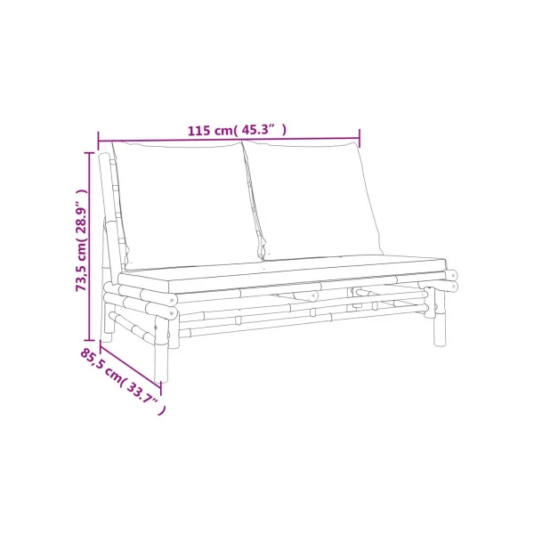Banquette de Jardin en Bambou avec Coussins Gris foncé Banc de Jardin Bambou