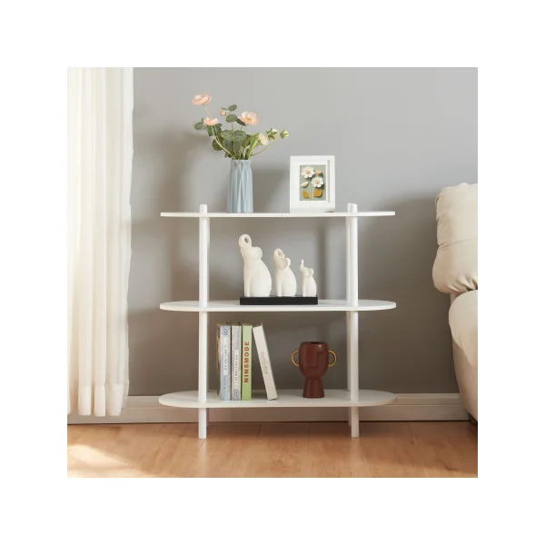 Bibliothèque 3 Etagère Livres Métal et Bois Blanc Séparateur de Pièces 3 Niveaux
