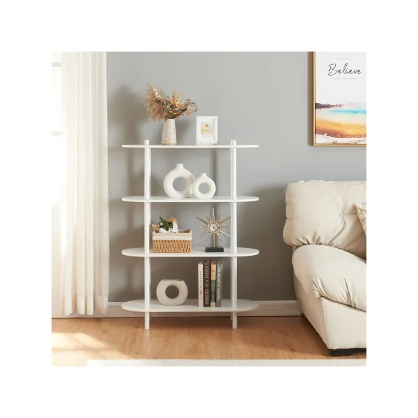 Bibliothèque 4 Etagère Livres Métal et Bois Blanc Séparateur de Pièces 4 Niveaux