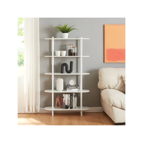 Bibliothèque 5 Etagère Livres Métal et Bois Blanc Séparateur de Pièces 5 Niveaux
