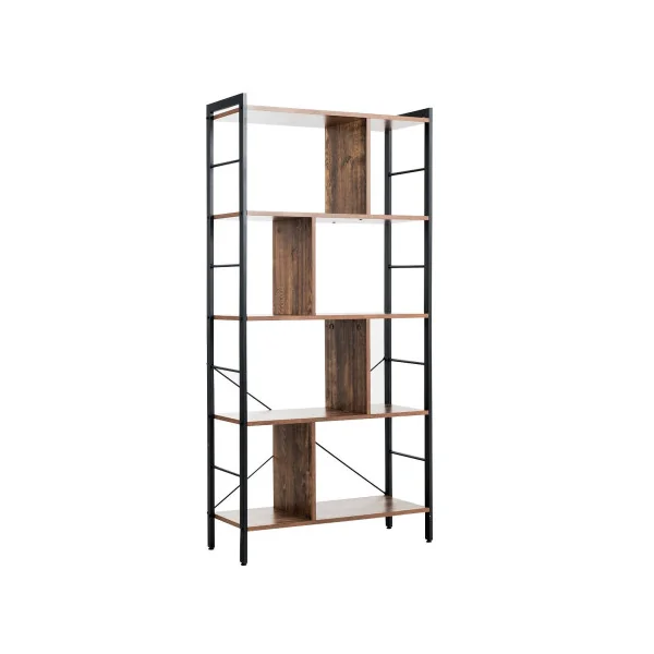 Bibliothèque 5 Niveaux 178 cm Métal Noir et Marron Rustique Etagère de Rangement Moderne
