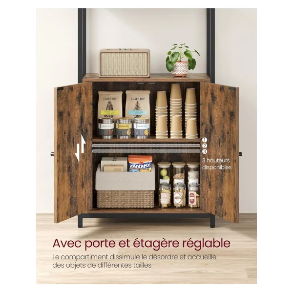 Bibliothèque 6 Niveaux avec Placard Noir et Brun Rustique Meuble Rangement Salon Chambre