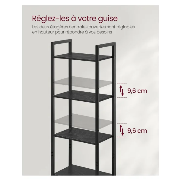 Bibliothèque 6 Niveaux Placard Noir Boisé Rustique Meuble Rangement Salon Chambre
