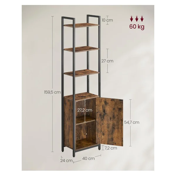 Bibliothèque 6 Niveaux Placard Noir Marron Rustique Meuble Rangement Salon Chambre