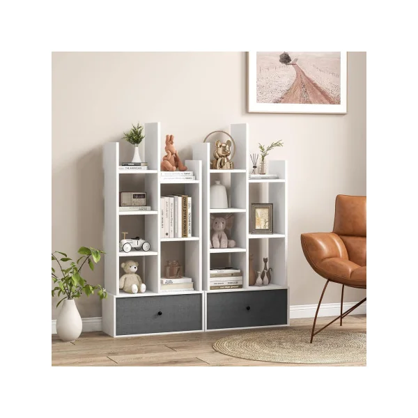 Bibliothèque Blanc 118 cm Meuble Livres 7 Etagères 1 Rangement Design