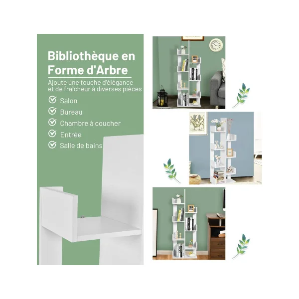 Bibliothèque Blanc 145 cm Meuble Livres 8 Etagères Design