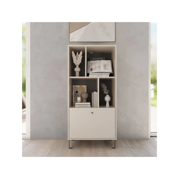Bibliothèque Blanche / Beige de Salon Meuble Rangement Moderne avec Placard Armoire de Salon