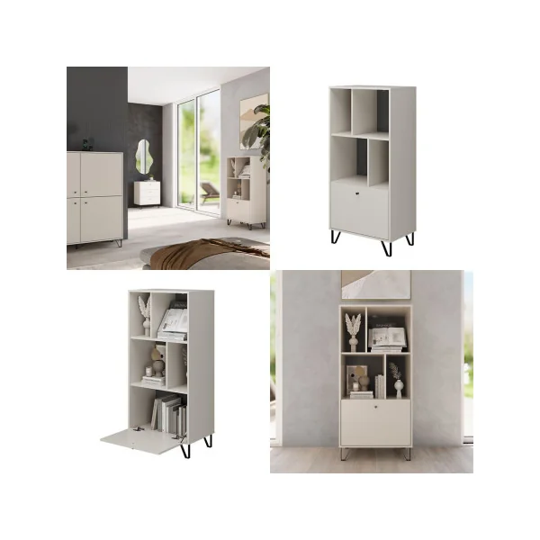 Bibliothèque Blanche / Beige de Salon Meuble Rangement Moderne avec Placard Armoire de Salon