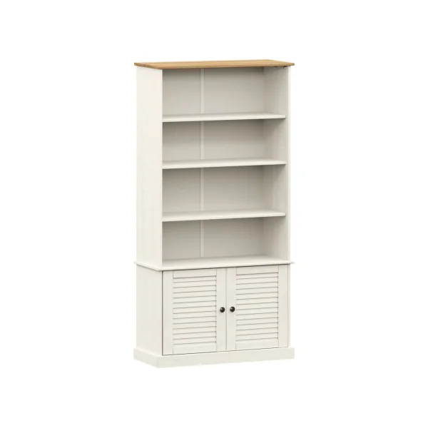 Bibliothèque Blanche de Salon Pin Massif Meuble Rangement Bibliothèque Moderne avec Placard Buffet de Salon
