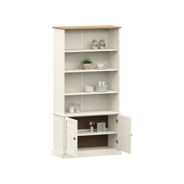 Bibliothèque Blanche de Salon Pin Massif Meuble Rangement Bibliothèque Moderne avec Placard Buffet de Salon