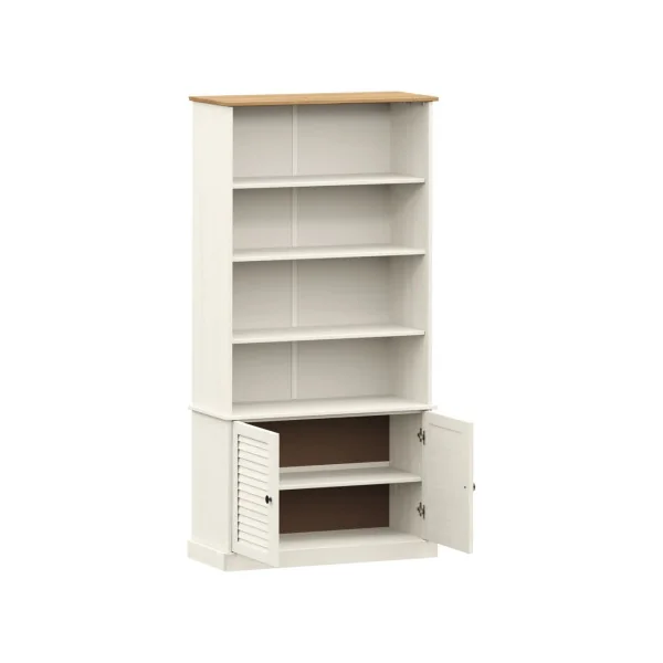 Bibliothèque Blanche de Salon Pin Massif Meuble Rangement Bibliothèque Moderne avec Placard Buffet de Salon