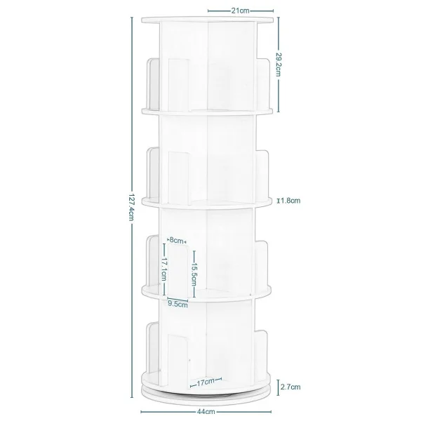 Bibliothèque Blanche Rotative 360° Bibliothèque 4 Niveaux Ronde Meuble Rangement avec Etagères
