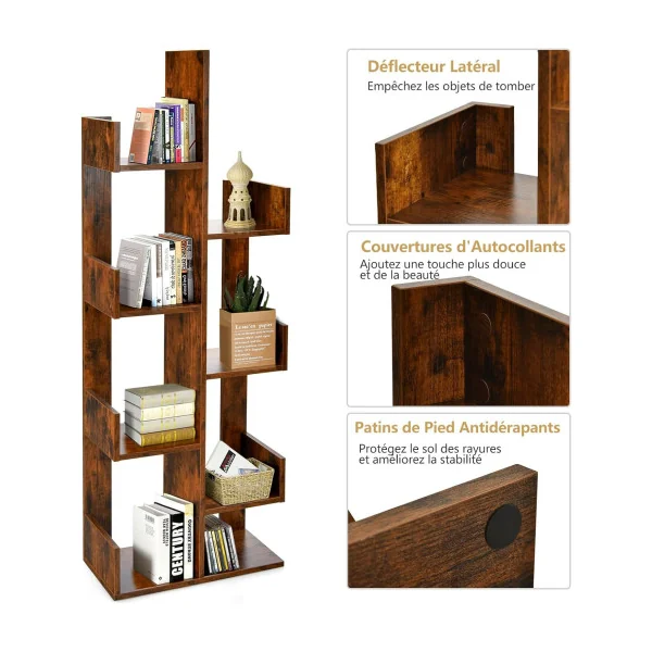 Bibliothèque Brun 145 cm Meuble Livres 8 Etagères Design