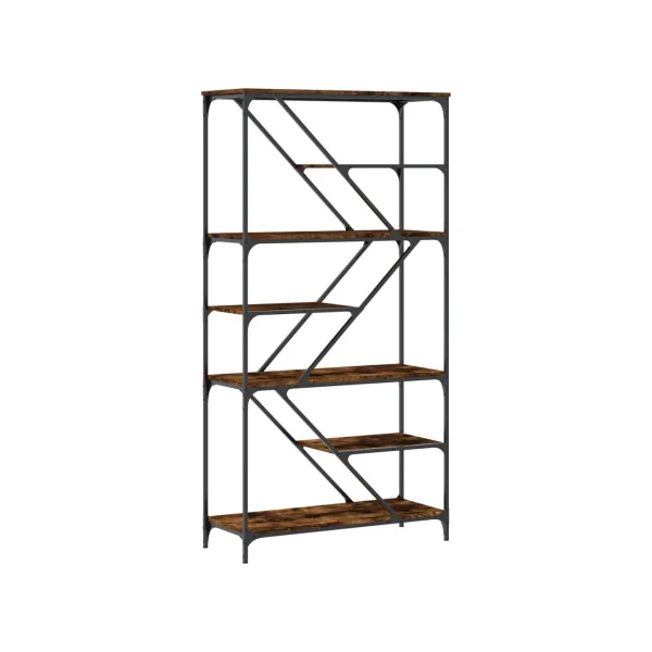 Bibliothèque Chêne Fumé Industrielle Etagère 6 niveaux Meuble rangement Salon