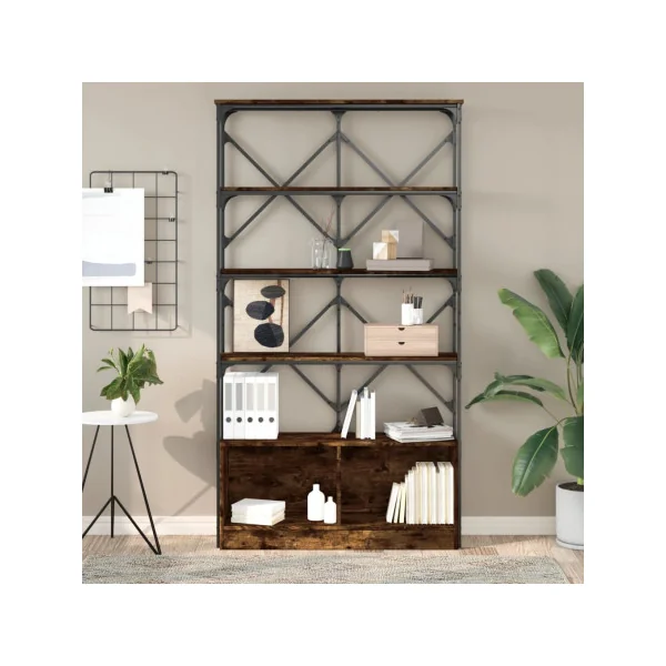 Bibliothèque Chêne Fumé Industrielle Loft Etagère Salon Chambre Meuble Rangement