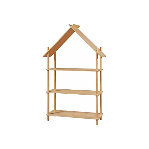 Bibliothèque en Bambou Enfant Montessori 3 Niveaux Etagère Chambre Enfant Forme de Maison