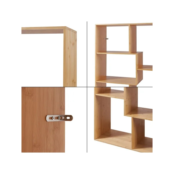 Bibliothèque en Bambou Meuble Séparateur Pièce avec Etagères Livres Meuble Rangement Salon