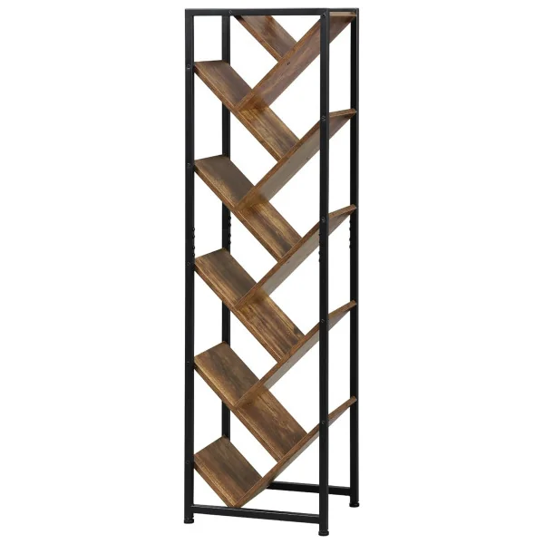 Bibliothèque en Forme d'arbre Brun Noir Étagère Rangement Étagère Livre à 10 Niveaux Design Ouvert