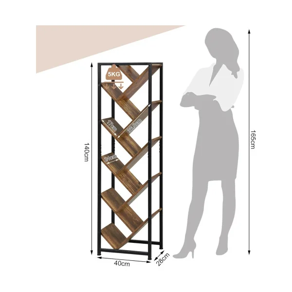 Bibliothèque en Forme d'arbre Brun Noir Étagère Rangement Étagère Livre à 10 Niveaux Design Ouvert