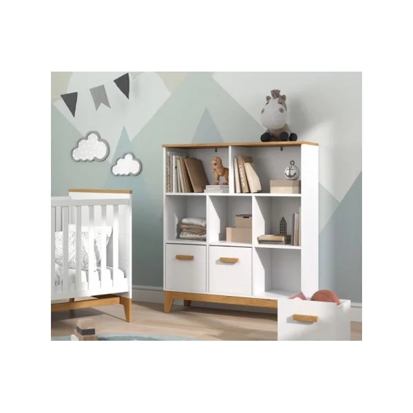 Bibliothèque Enfant 5 Compartiments 3 Caissons Etagère à Livres pour Enfant Meuble Rangement Chambre