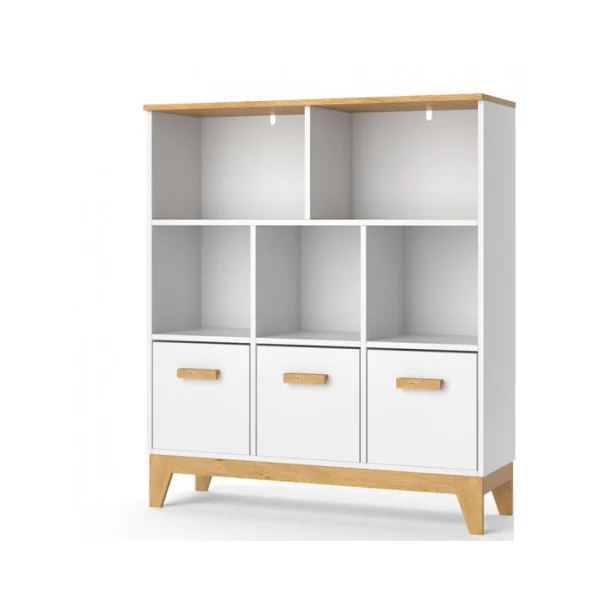 Bibliothèque Enfant 5 Compartiments 3 Caissons Etagère à Livres pour Enfant Meuble Rangement Chambre