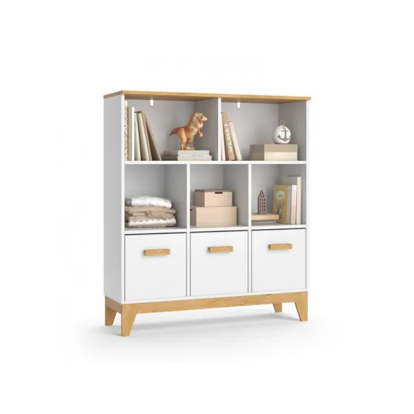 Bibliothèque Enfant 5 Compartiments 3 Caissons Etagère à Livres pour Enfant Meuble Rangement Chambre