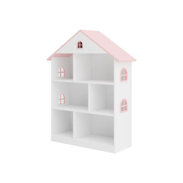 Bibliothèque Enfant 6 Compartiments Etagère Montessori Rose et Blanche Spacieuse Meuble de Rangement