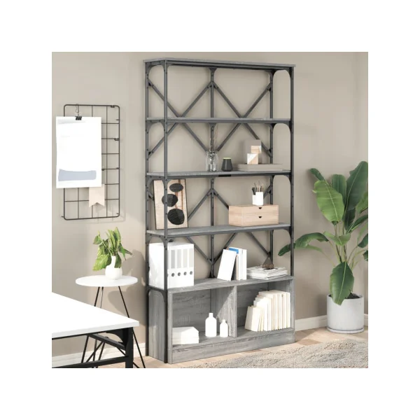 Bibliothèque Gris Béton Industrielle Loft Etagère Salon Chambre Meuble Rangement