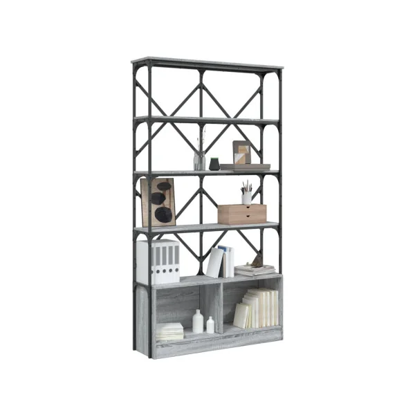 Bibliothèque Gris Béton Industrielle Loft Etagère Salon Chambre Meuble Rangement