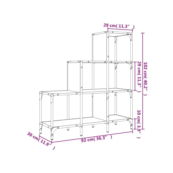Bibliothèque Industrielle Escalier Noir 102 cm Meuble Rangement Etagère Industrielle Métal Bois