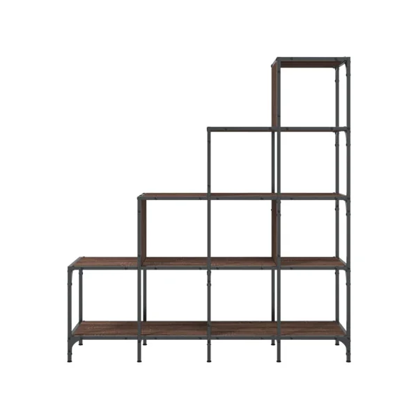 Bibliothèque Industrielle Escalier Noir et Brun Meuble Rangement Etagère Industrielle Métal Bois