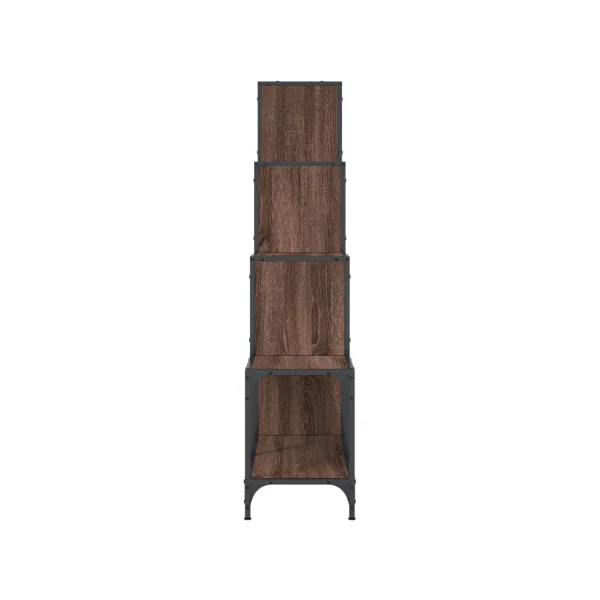Bibliothèque Industrielle Escalier Noir et Brun Meuble Rangement Etagère Industrielle Métal Bois
