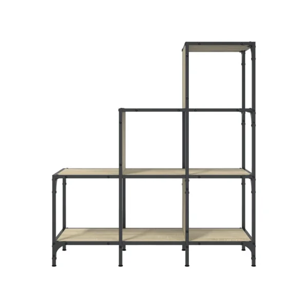 Bibliothèque Industrielle Escalier Noir et Chêne 102 cm Meuble Rangement Etagère Industrielle Métal Bois