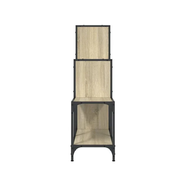 Bibliothèque Industrielle Escalier Noir et Chêne 102 cm Meuble Rangement Etagère Industrielle Métal Bois