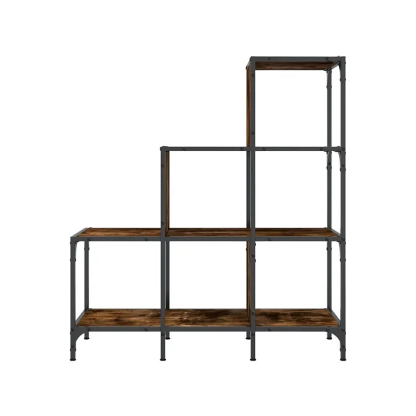 Bibliothèque Industrielle Escalier Noir et Chêne Fumé 102 cm Meuble Rangement Etagère Industrielle Métal Bois