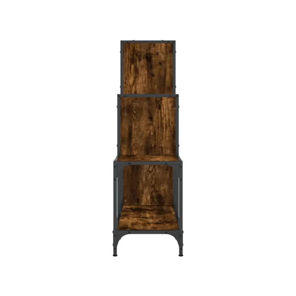 Bibliothèque Industrielle Escalier Noir et Chêne Fumé 102 cm Meuble Rangement Etagère Industrielle Métal Bois