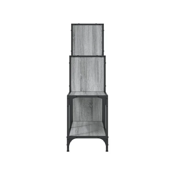 Bibliothèque Industrielle Escalier Noir et Chêne Gris 102 cm Meuble Rangement Etagère Industrielle Métal Bois