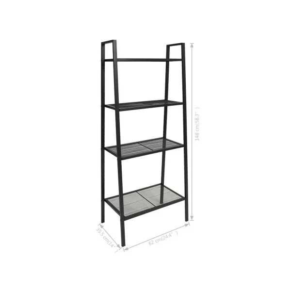 Bibliothèque Industrielle Noir Etagère Echelle 4 Niveaux en Acier