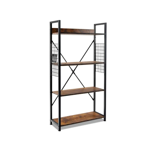 Bibliothèque Multifonctionnelle Métal et Bois Antique 120 cm Étagère Industrielle à 4 Niveaux