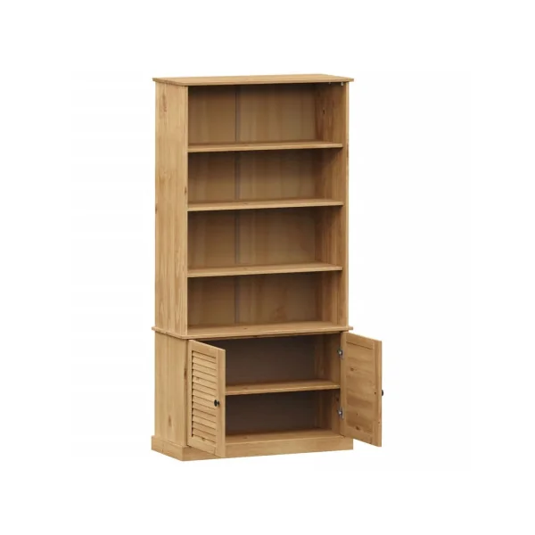 Bibliothèque Naturel de Salon Pin Massif Meuble Rangement Bibliothèque Moderne avec Placard Buffet de Salon