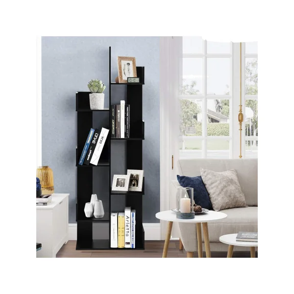 Bibliothèque Noir 145 cm Meuble Livres 8 Etagères Design