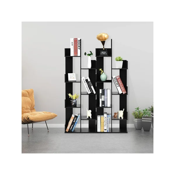 Bibliothèque Noir 145 cm Meuble Livres 8 Etagères Design