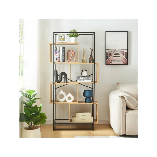 Bibliothèque Noir et Chêne 160 cm Rangement Livres CD DVD 4 Compartiments