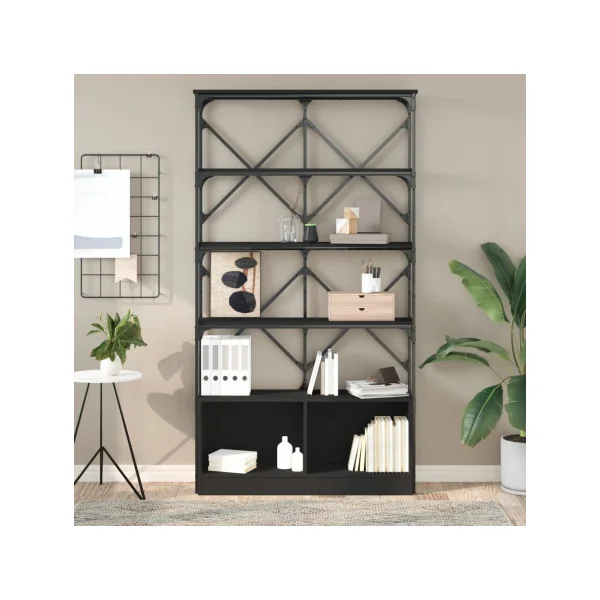 Bibliothèque Noir Industrielle Loft Etagère Salon Chambre Meuble Rangement