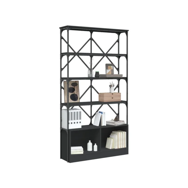 Bibliothèque Noir Industrielle Loft Etagère Salon Chambre Meuble Rangement